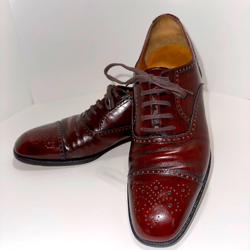 Salvatore Ferragamo Men's Burgundy Leather Cap-Toe Oxfords